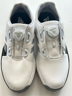 Adidas Golf Shoes Junior Kids 2 White Adipower Bounce Boa Dial Lacing Cleat 4